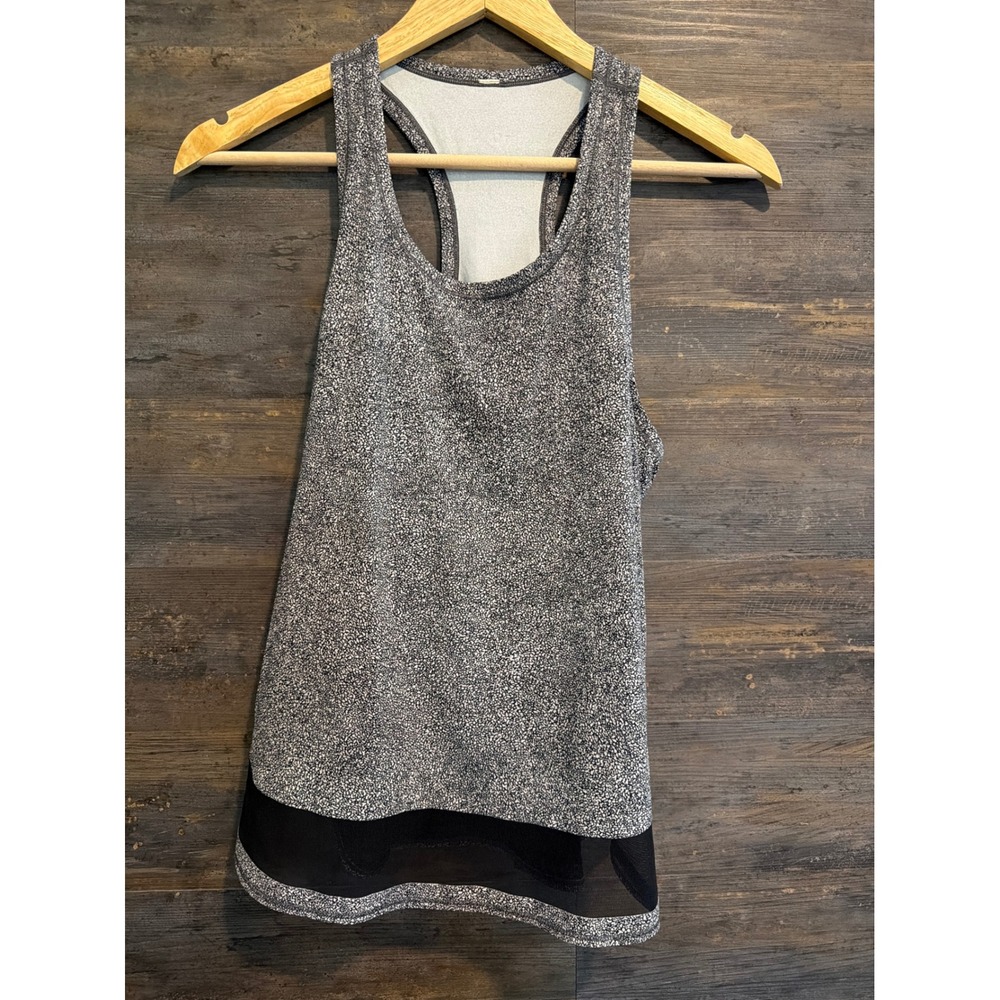 Lululemon Racerback Tank Top‎ Black White Speckled Mesh Hem Athletic Women S 4